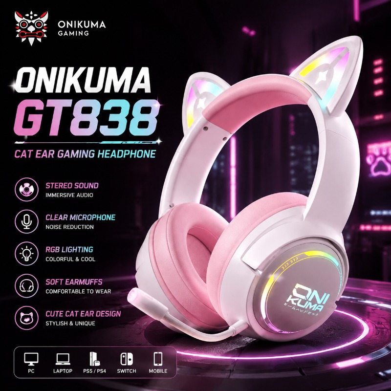 Gaming Console Amazon - ONIKUMA GT838 게임용 헤드셋 고양이 귀