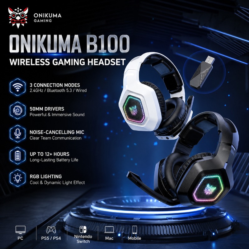 Gaming Console Amazon - ONIKUMA B100 무선 게임용 헤드셋 2.4GHz