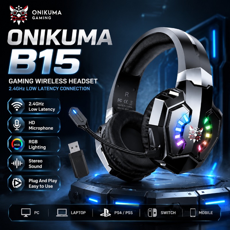 Gaming Console Amazon - ONIKUMA B15 게임용 헤드셋 무선 2.4GHz